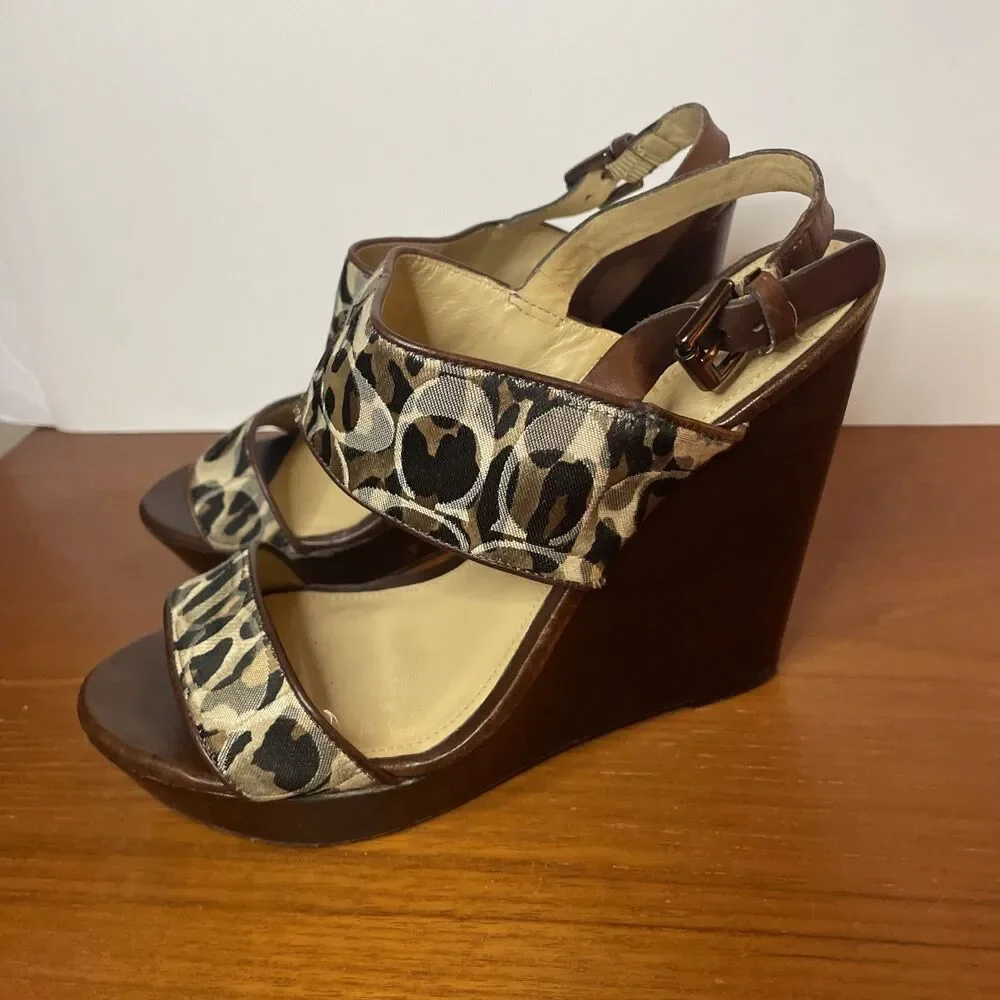 Coach Heels Wooden Wedge Leather Women’s Shoes Platform Size 8.5 - Picture 4 of 9